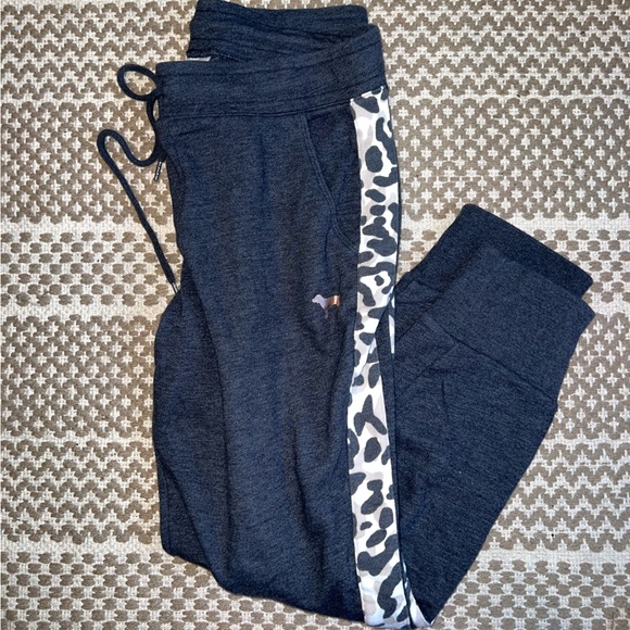 PINK Victoria's Secret Pants - PINK Victoria’s Secret Grey Neutral Joggers with Cheetah Print on Leg